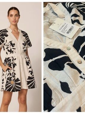 NWT Cleobella Beatrice Buttondown V-Neck shirt Mini Dress Floral XS